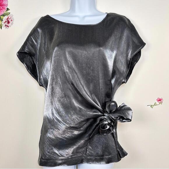 NWT Max Studio Side Tie Satin Top in Silver in Medium - Picture 2 of 7